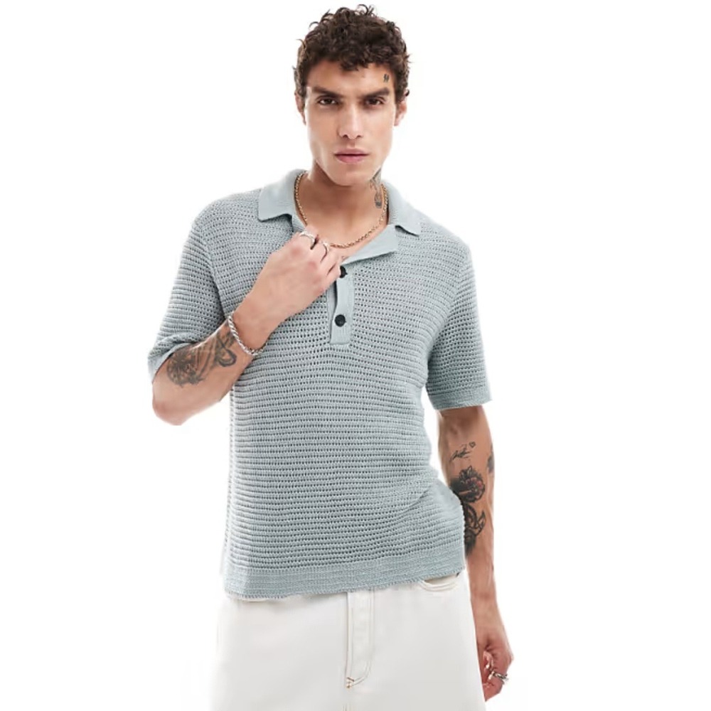 Abercrombie & Fitch Mens 2-Button Revere Collar Resort Knit Polo Size Medium
